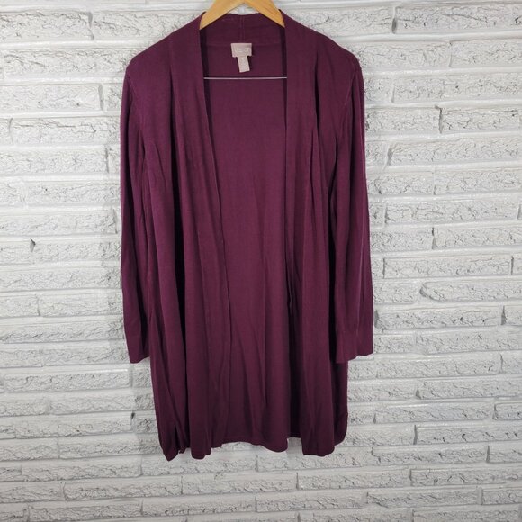 Chicos Womens Sweater 3 Standard XL Cardigan Open Burgundy Rayon Office BUR14E - Picture 1 of 10